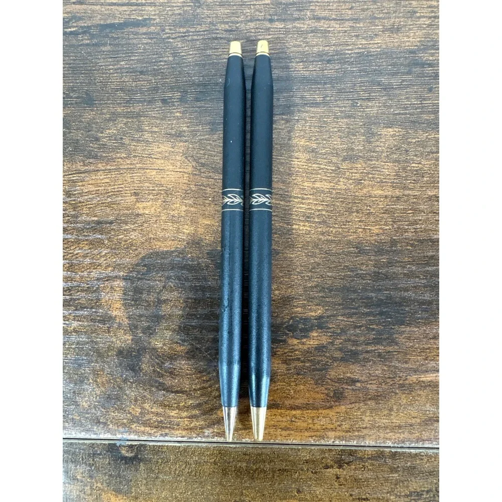 Cross Classic Century Matte Black Gold Laurel Leaf Pen and Pencil Set with Case